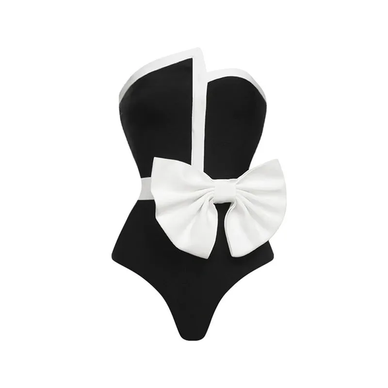 Monochrome Glam Bow One-Piece Swimsuit