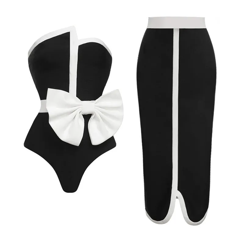 Monochrome Glam Bow One-Piece Swimsuit