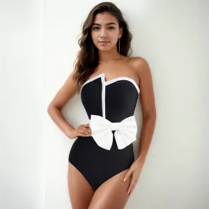 Monochrome Glam Bow One-Piece Swimsuit