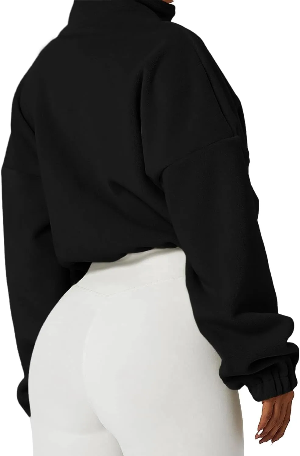 Muchpow Women's Full Zip Fleece Short Jackets Casual Winter Long Sleeve Stand Collar Sherpa Crop Coat