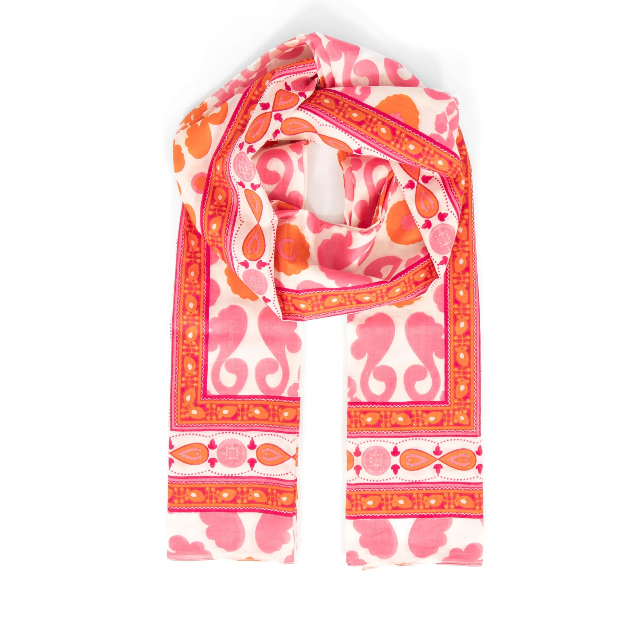 Nala Lightweight Cotton Scarf - Hot Pink/Orange, Mosaic