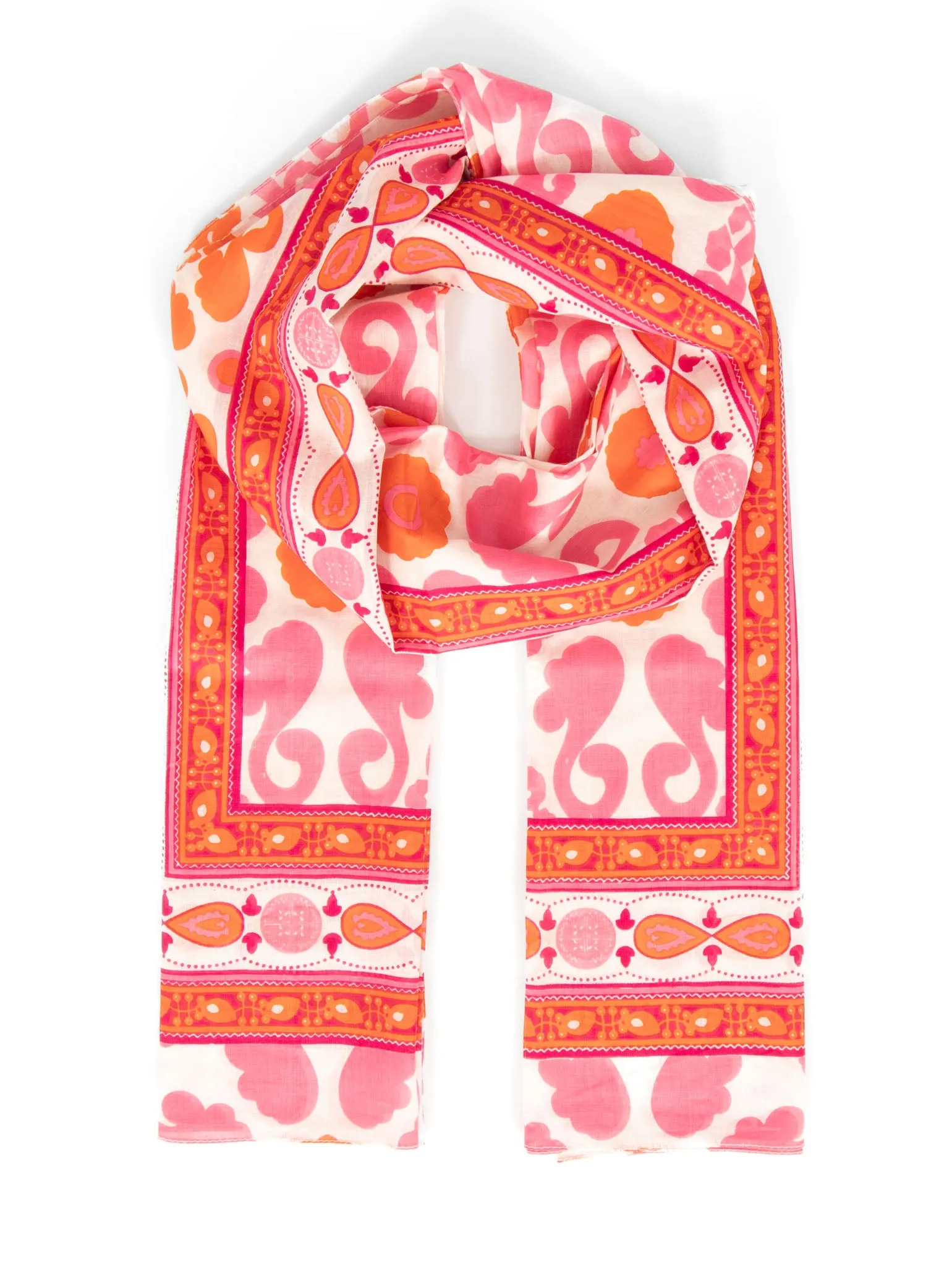 Nala Lightweight Cotton Scarf - Hot Pink/Orange, Mosaic