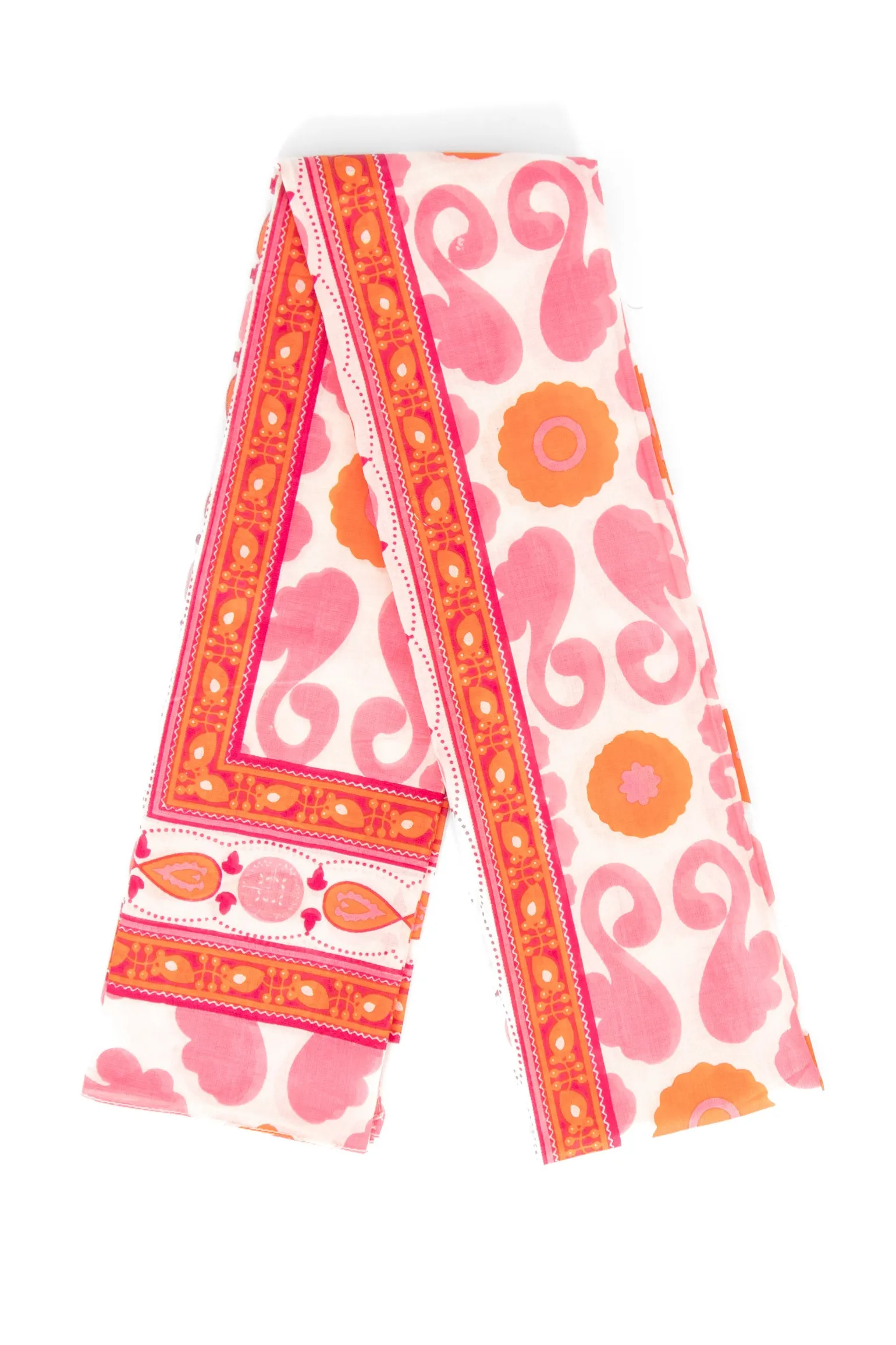 Nala Lightweight Cotton Scarf - Hot Pink/Orange, Mosaic