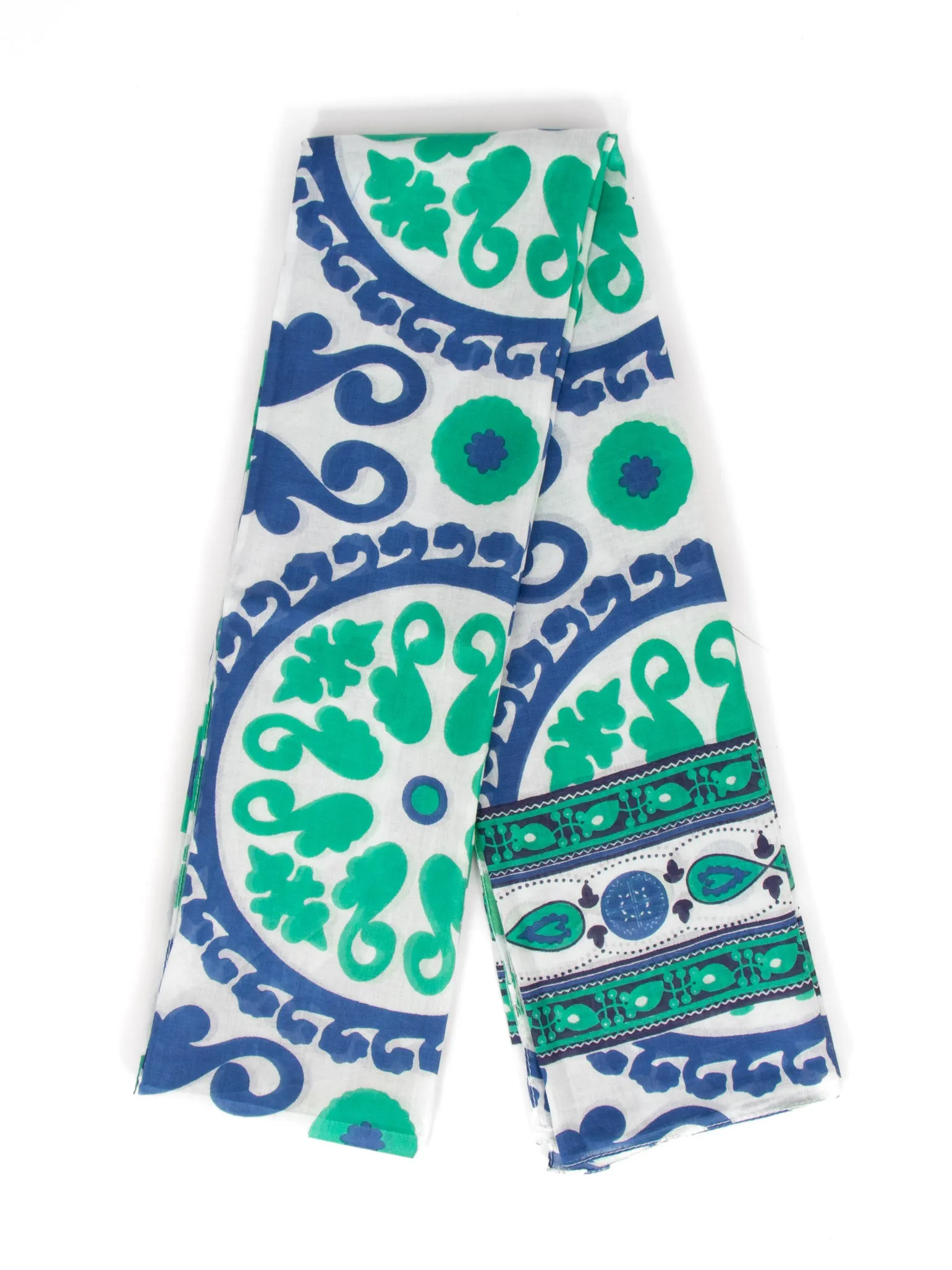 Nala Lightweight Cotton Scarf - Navy Blue/Green, Mosaic