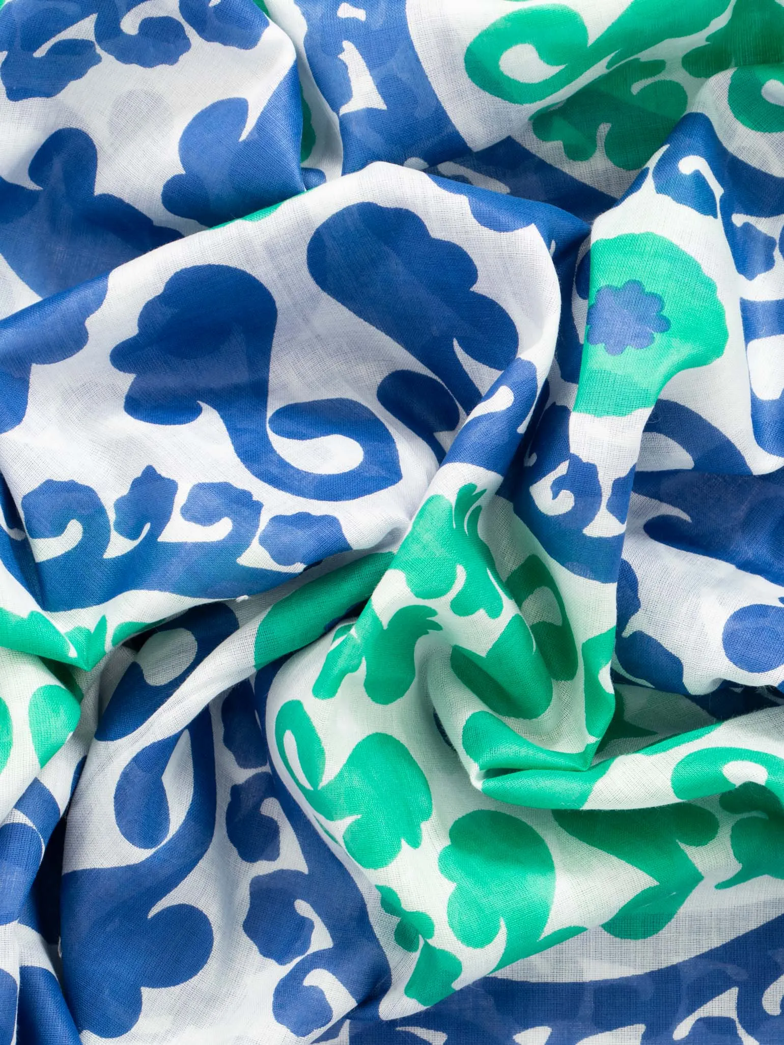 Nala Lightweight Cotton Scarf - Navy Blue/Green, Mosaic