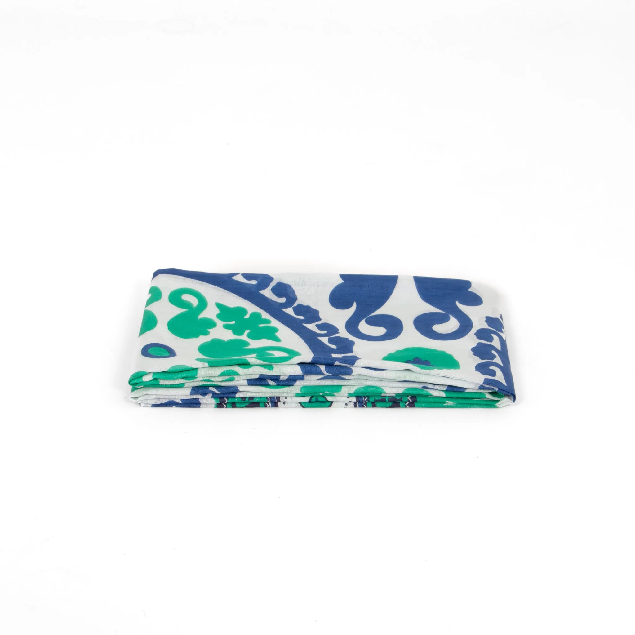 Nala Lightweight Cotton Scarf - Navy Blue/Green, Mosaic