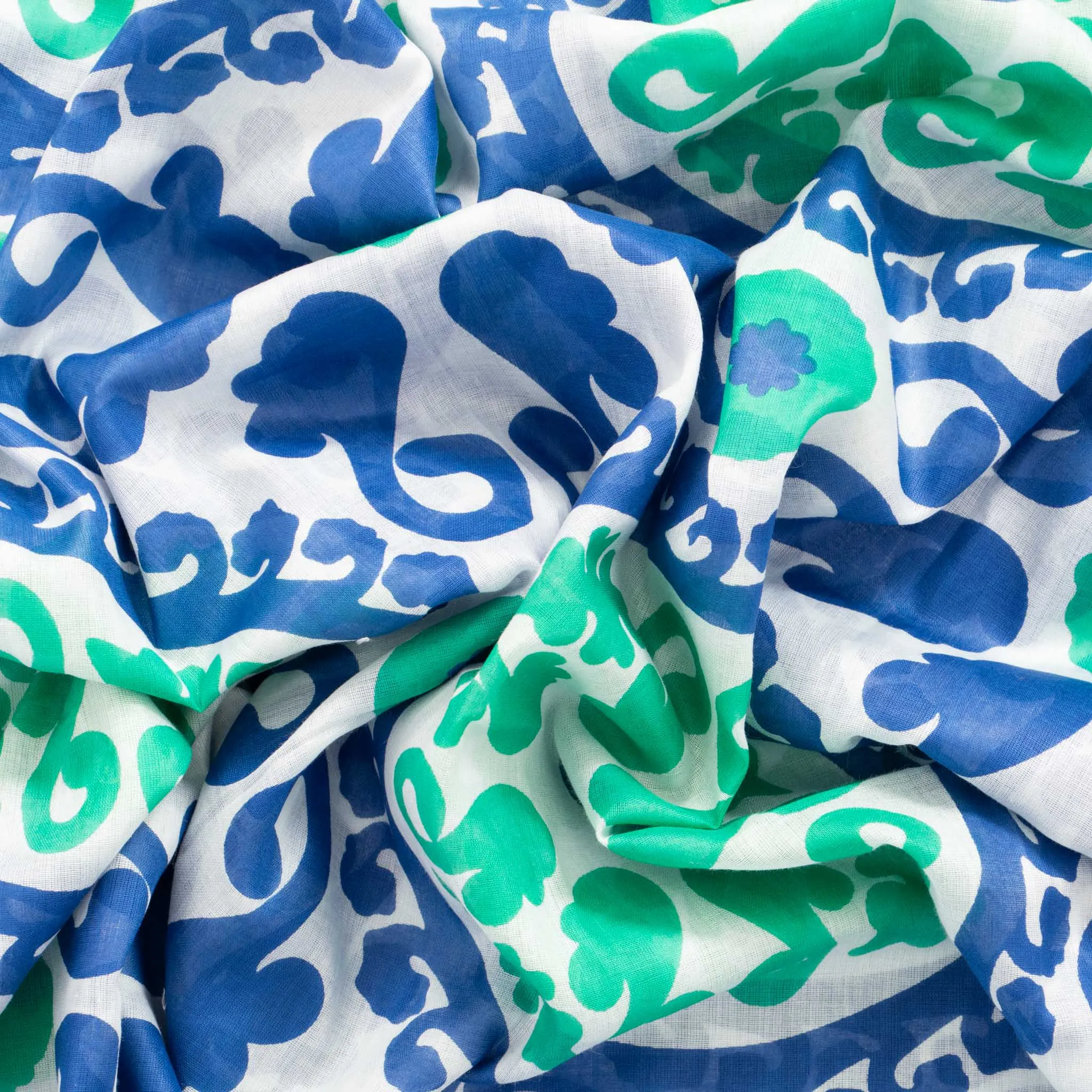 Nala Lightweight Cotton Scarf - Navy Blue/Green, Mosaic