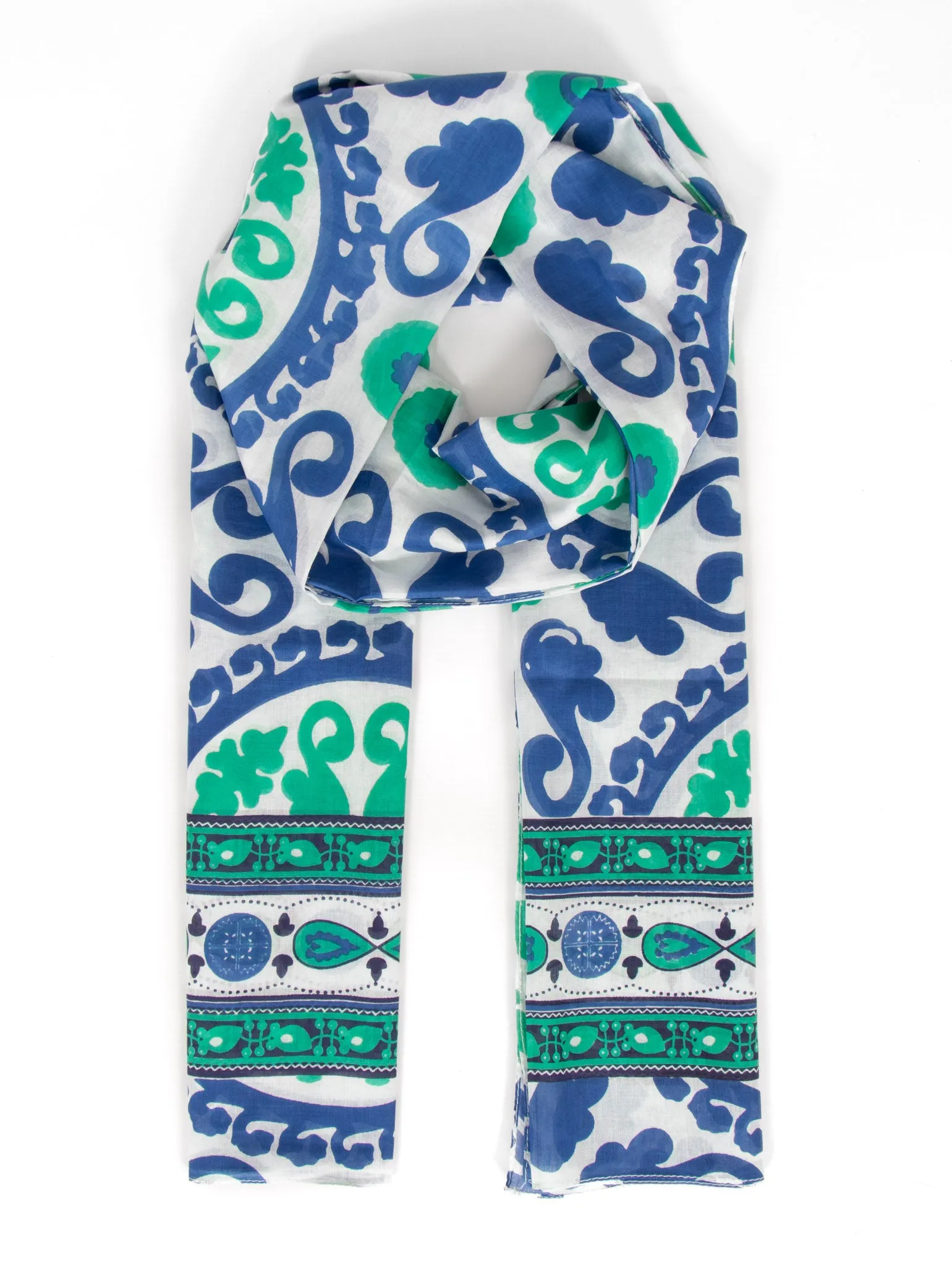 Nala Lightweight Cotton Scarf - Navy Blue/Green, Mosaic