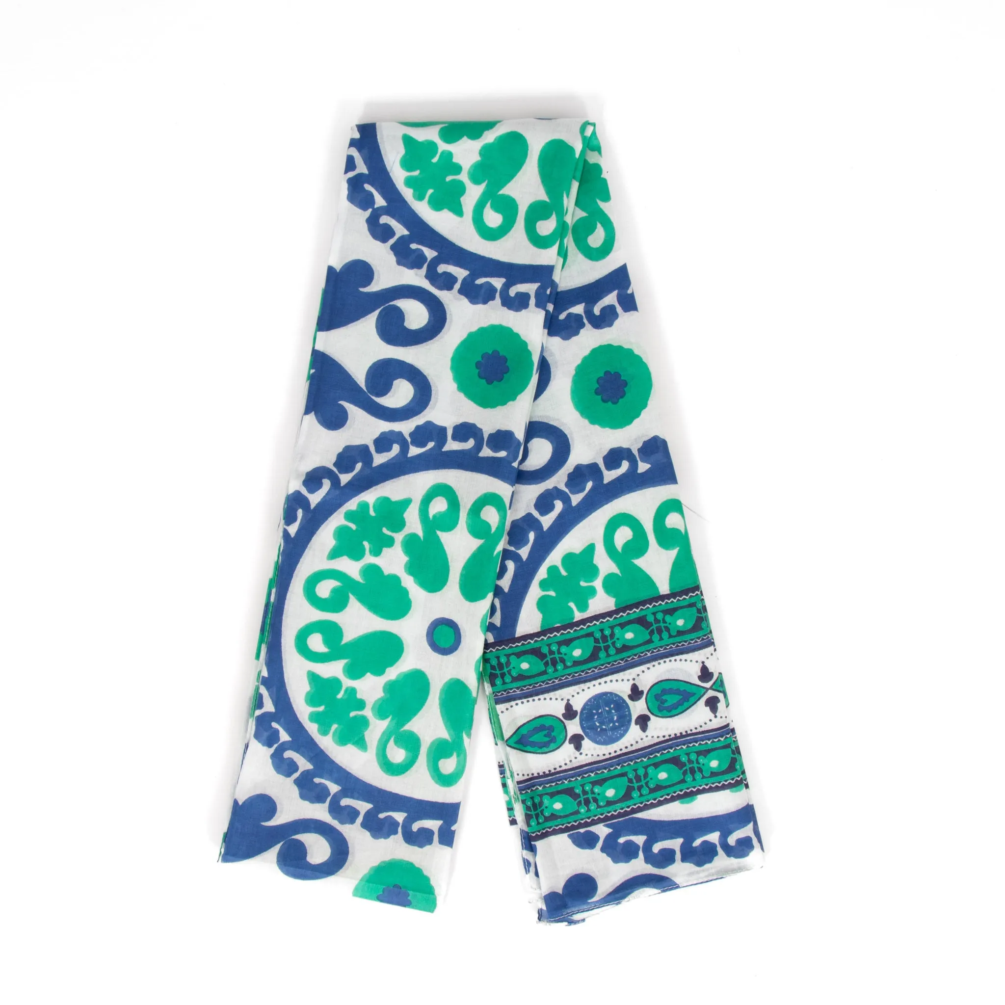 Nala Lightweight Cotton Scarf - Navy Blue/Green, Mosaic