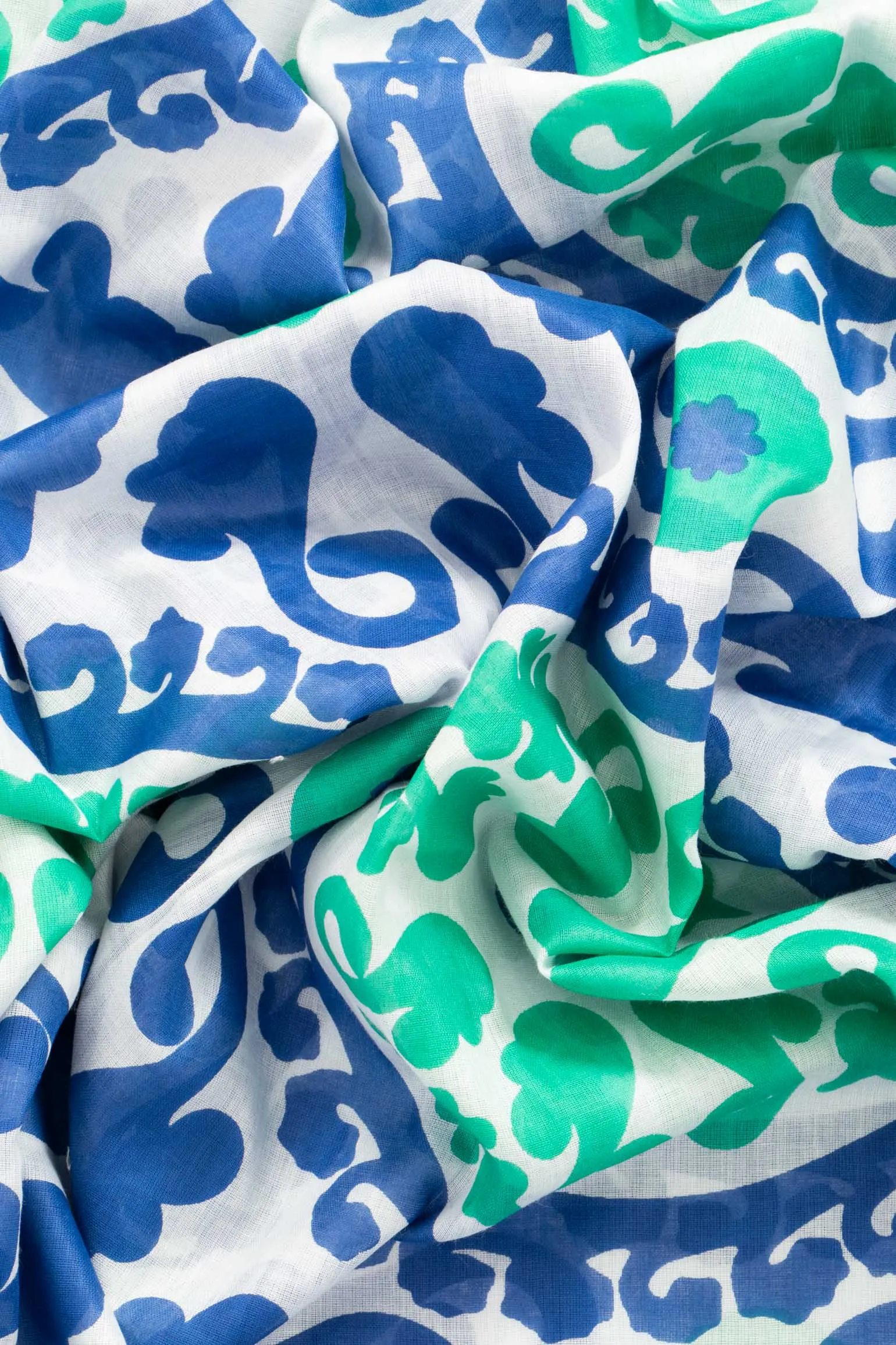 Nala Lightweight Cotton Scarf - Navy Blue/Green, Mosaic