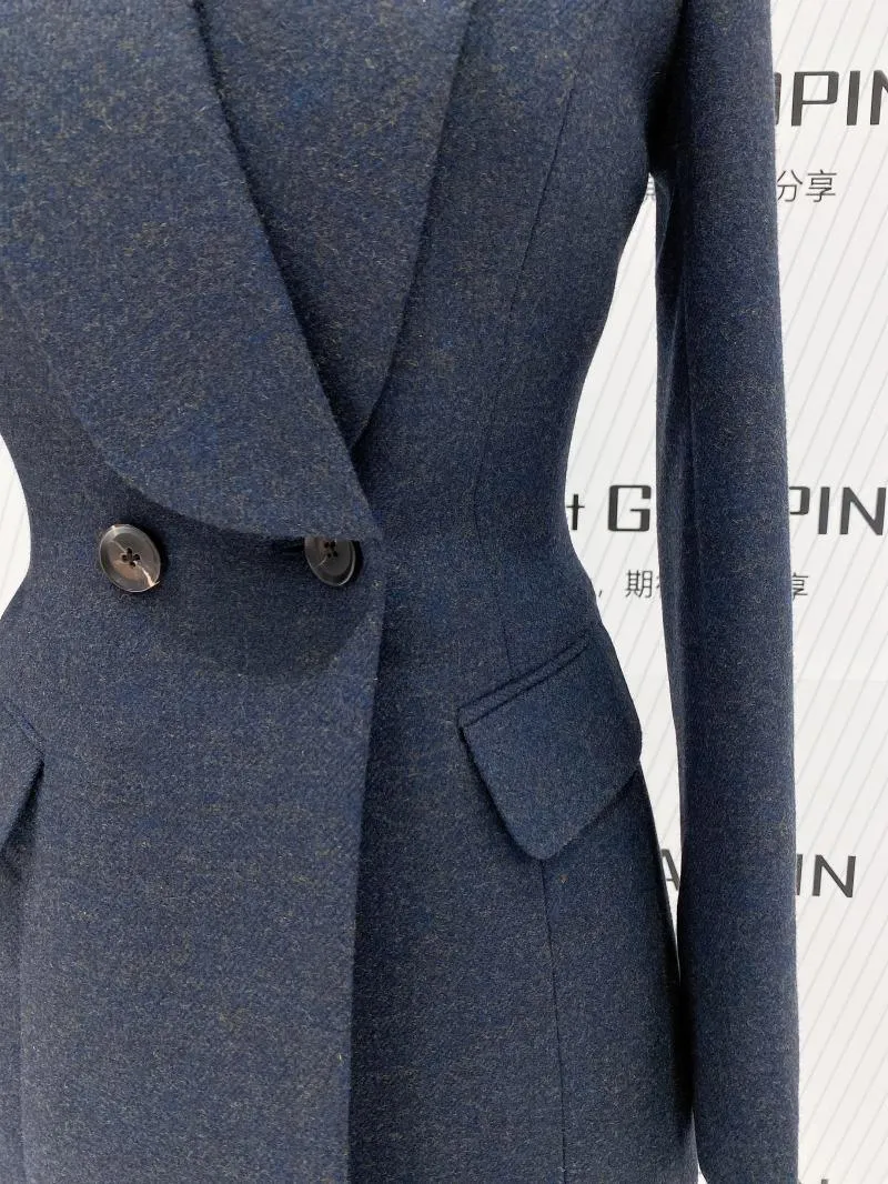 Navy Blue Double-Breasted Pant Suit - Woolen Trouser suit