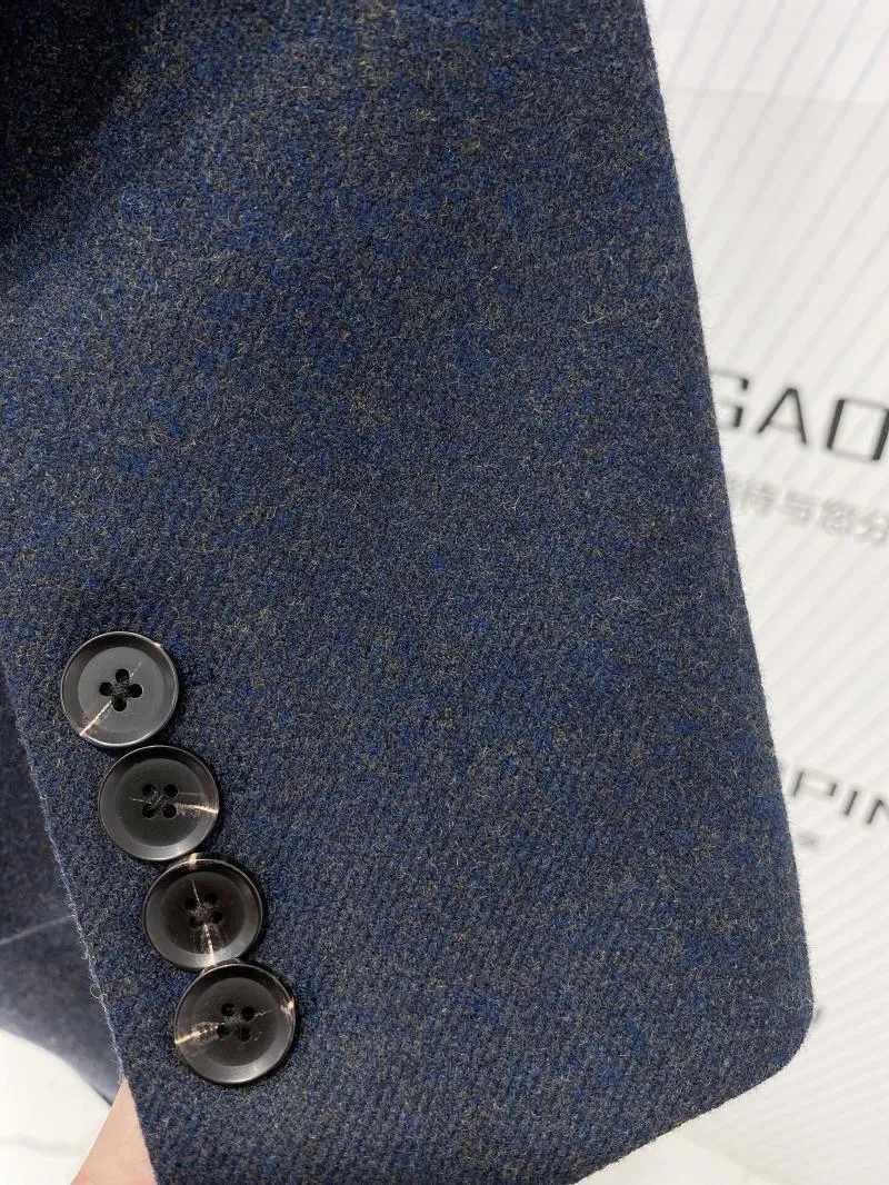 Navy Blue Double-Breasted Pant Suit - Woolen Trouser suit