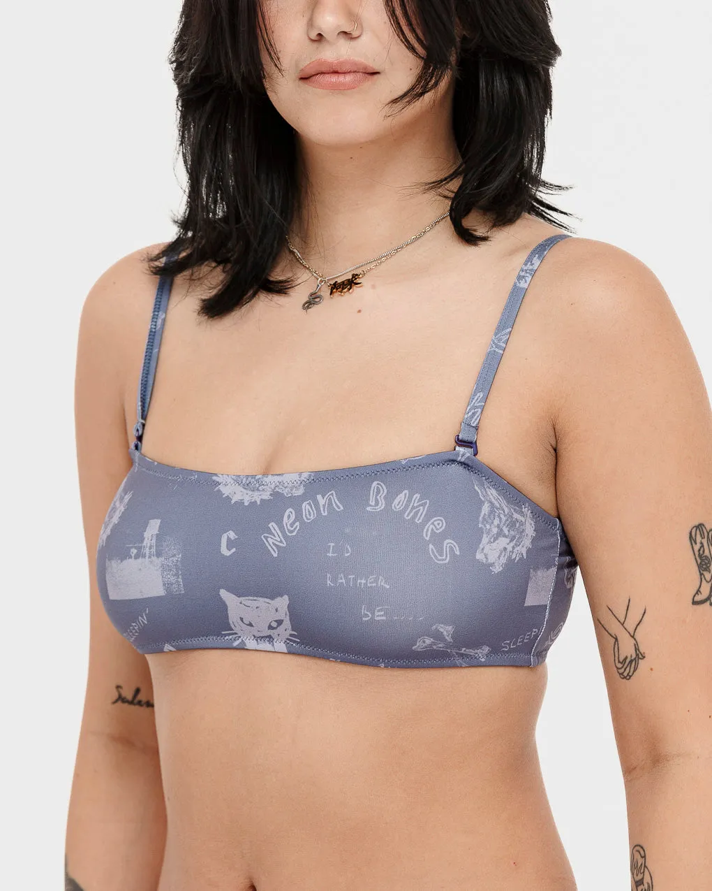 Neon Bones Bikini Top - Smoke Blue