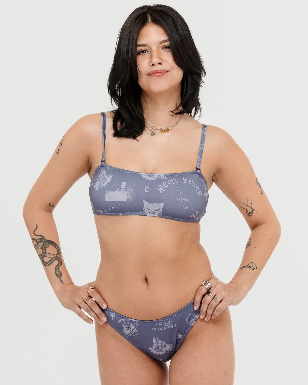 Neon Bones Bikini Top - Smoke Blue