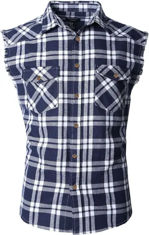 NUTEXROL Men's Casual Flannel Plaid Shirt Sleeveless Plus Size Vest