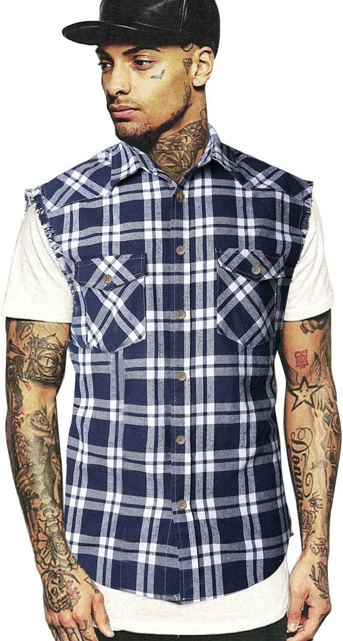 NUTEXROL Men's Casual Flannel Plaid Shirt Sleeveless Plus Size Vest