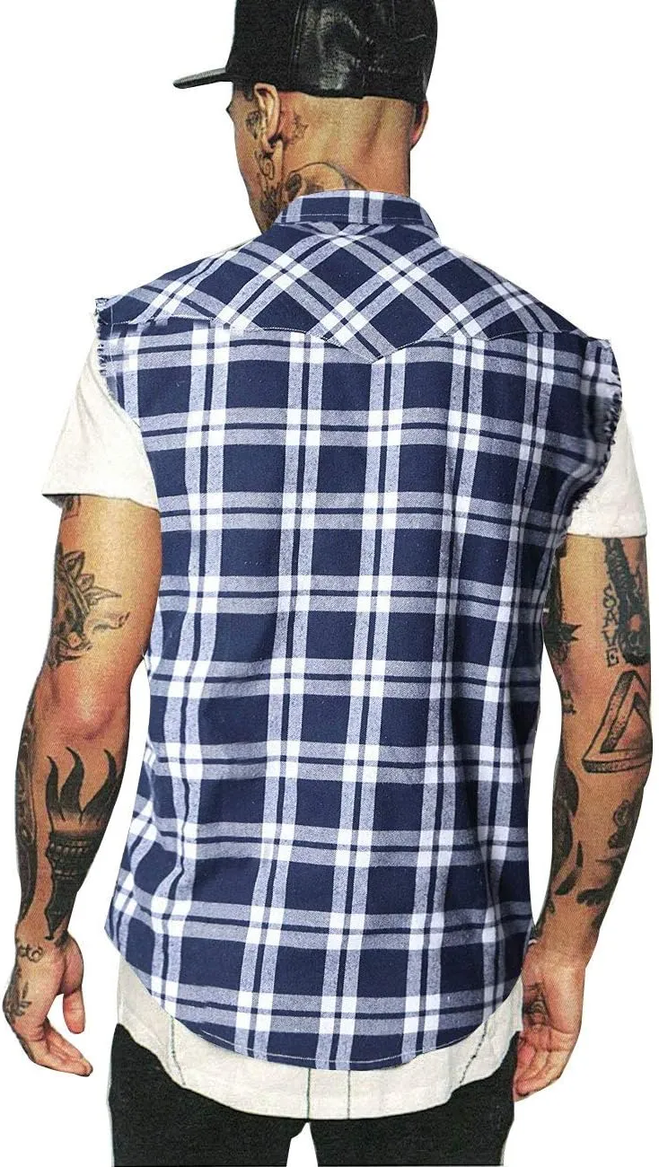 NUTEXROL Men's Casual Flannel Plaid Shirt Sleeveless Plus Size Vest