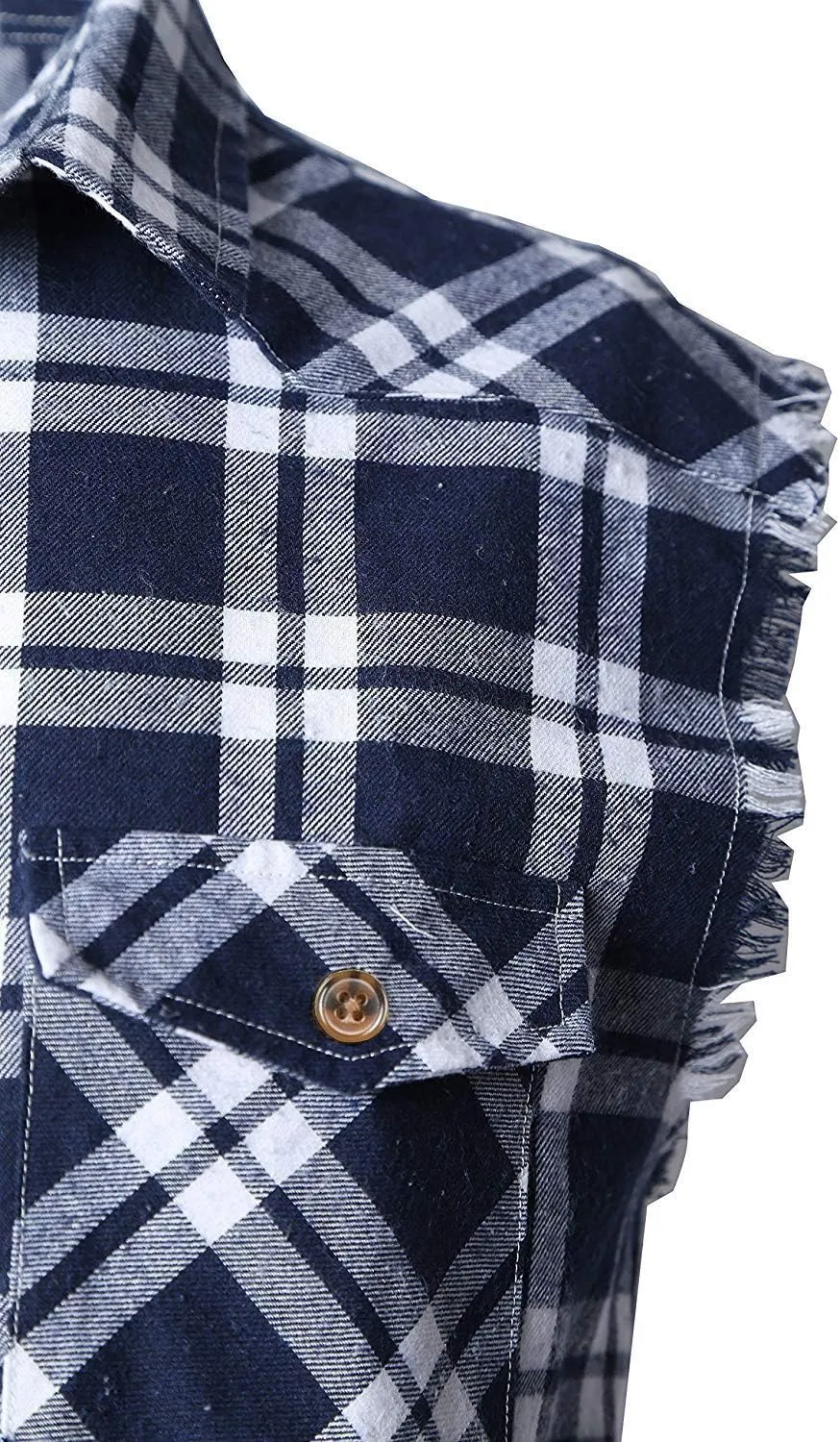 NUTEXROL Men's Casual Flannel Plaid Shirt Sleeveless Plus Size Vest