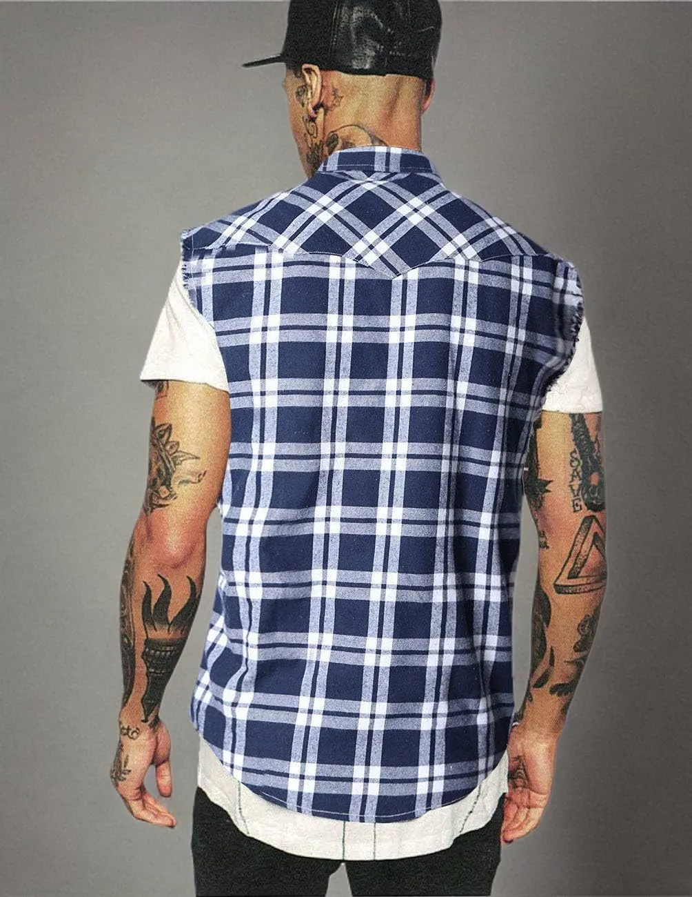 NUTEXROL Men's Casual Flannel Plaid Shirt Sleeveless Plus Size Vest