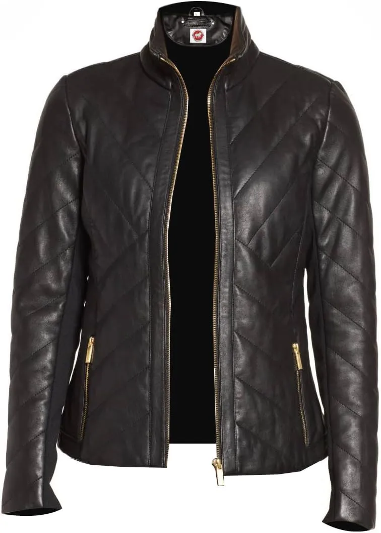 Nyx Black Quilted Classic Designer Real Leather Jacket Women Missy Plus Size
