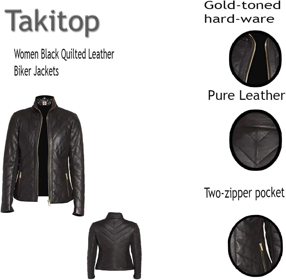 Nyx Black Quilted Classic Designer Real Leather Jacket Women Missy Plus Size