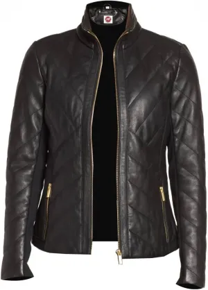 Nyx Black Quilted Classic Designer Real Leather Jacket Women Missy Plus Size