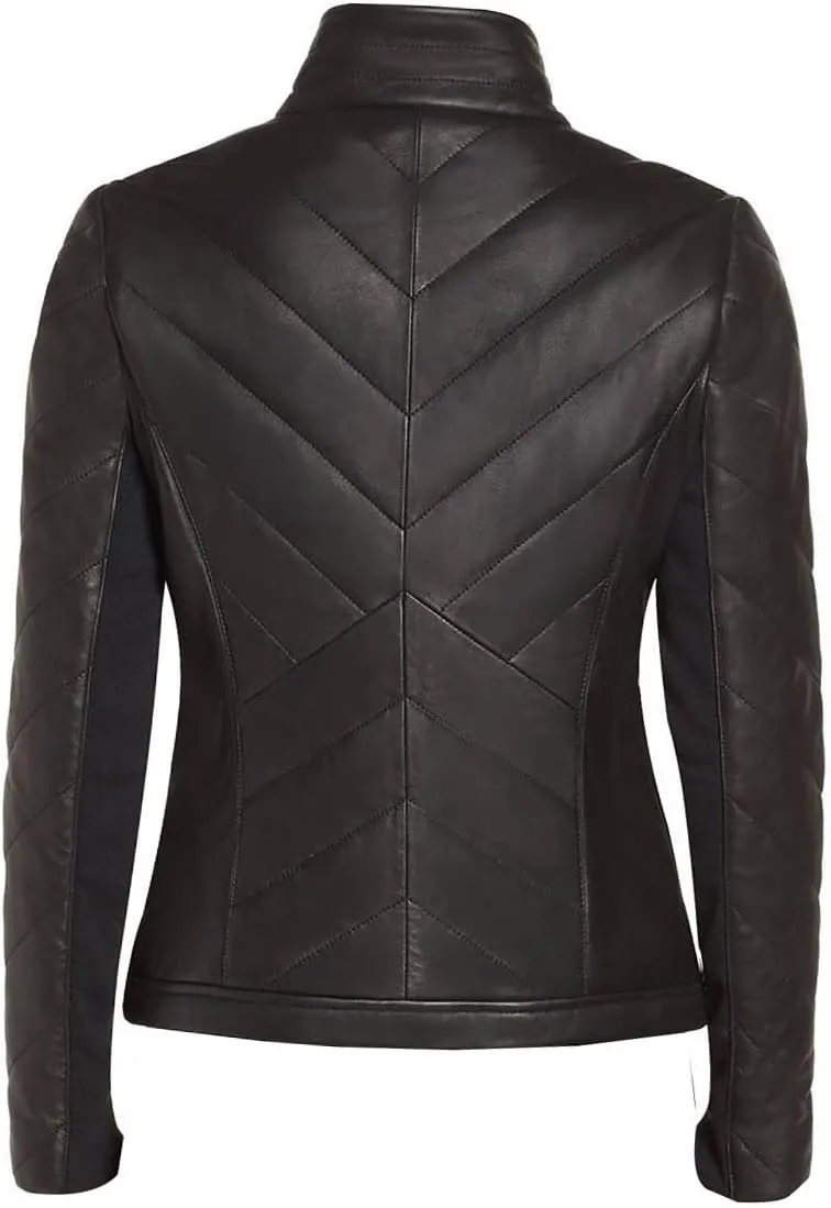 Nyx Black Quilted Classic Designer Real Leather Jacket Women Missy Plus Size