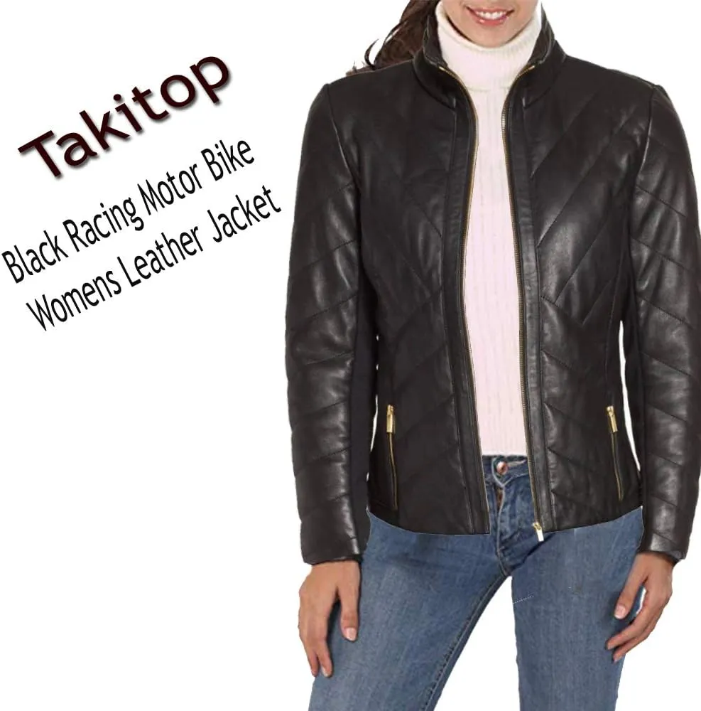 Nyx Black Quilted Classic Designer Real Leather Jacket Women Missy Plus Size