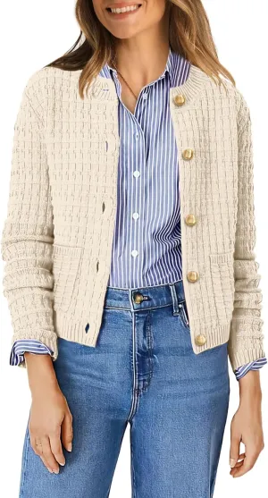 OFEEFAN Womens Cardigan Sweaters Open Front Long Sleeve Button Down Knit Jackets with Pockets 2024 Fall Winter