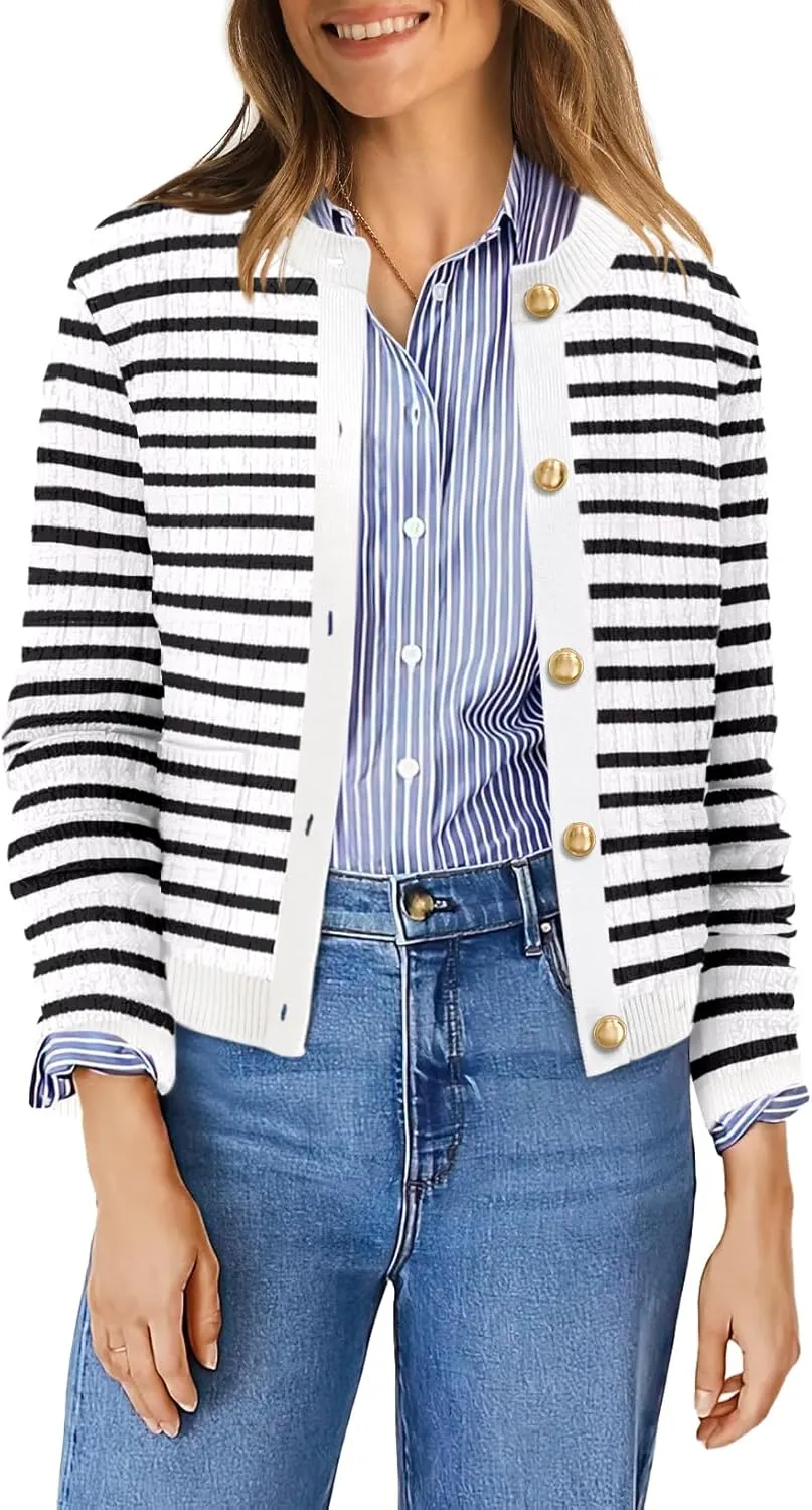 OFEEFAN Womens Cardigan Sweaters Open Front Long Sleeve Button Down Knit Jackets with Pockets 2024 Fall Winter