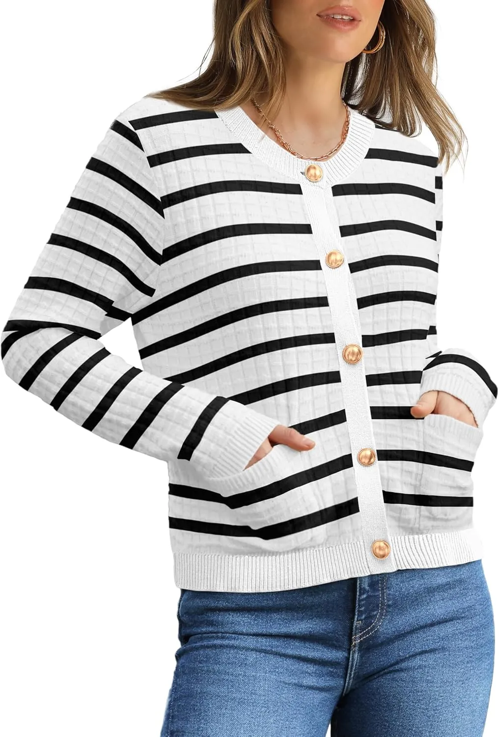 OFEEFAN Womens Cardigan Sweaters Open Front Long Sleeve Button Down Knit Jackets with Pockets 2024 Fall Winter
