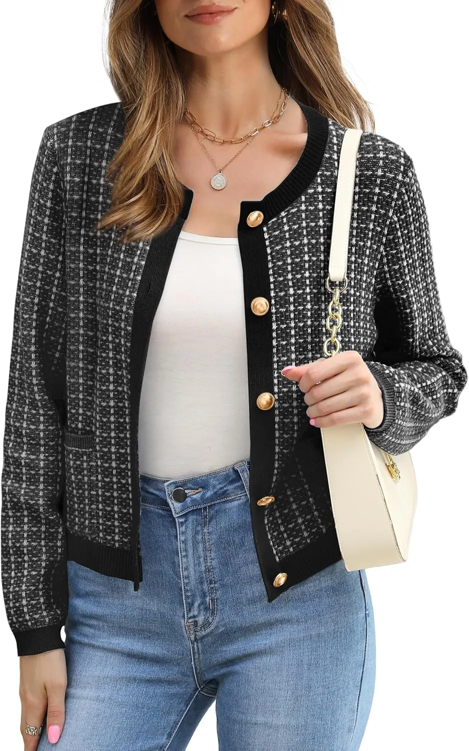 OFEEFAN Womens Cardigan Sweaters Open Front Long Sleeve Button Down Knit Jackets with Pockets 2024 Fall Winter
