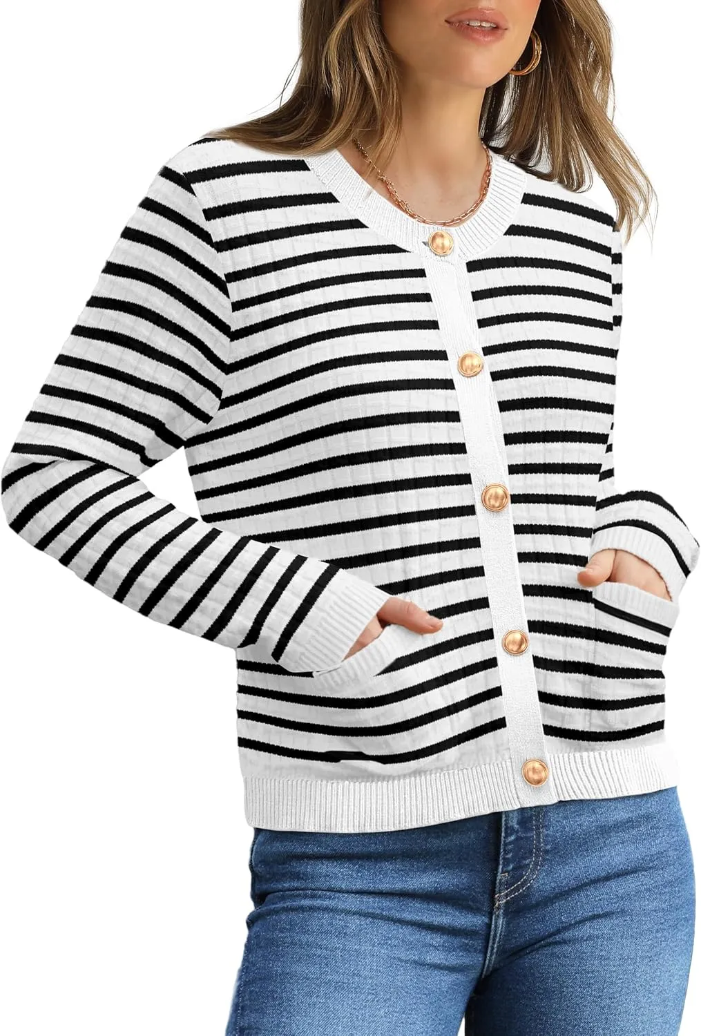 OFEEFAN Womens Cardigan Sweaters Open Front Long Sleeve Button Down Knit Jackets with Pockets 2024 Fall Winter
