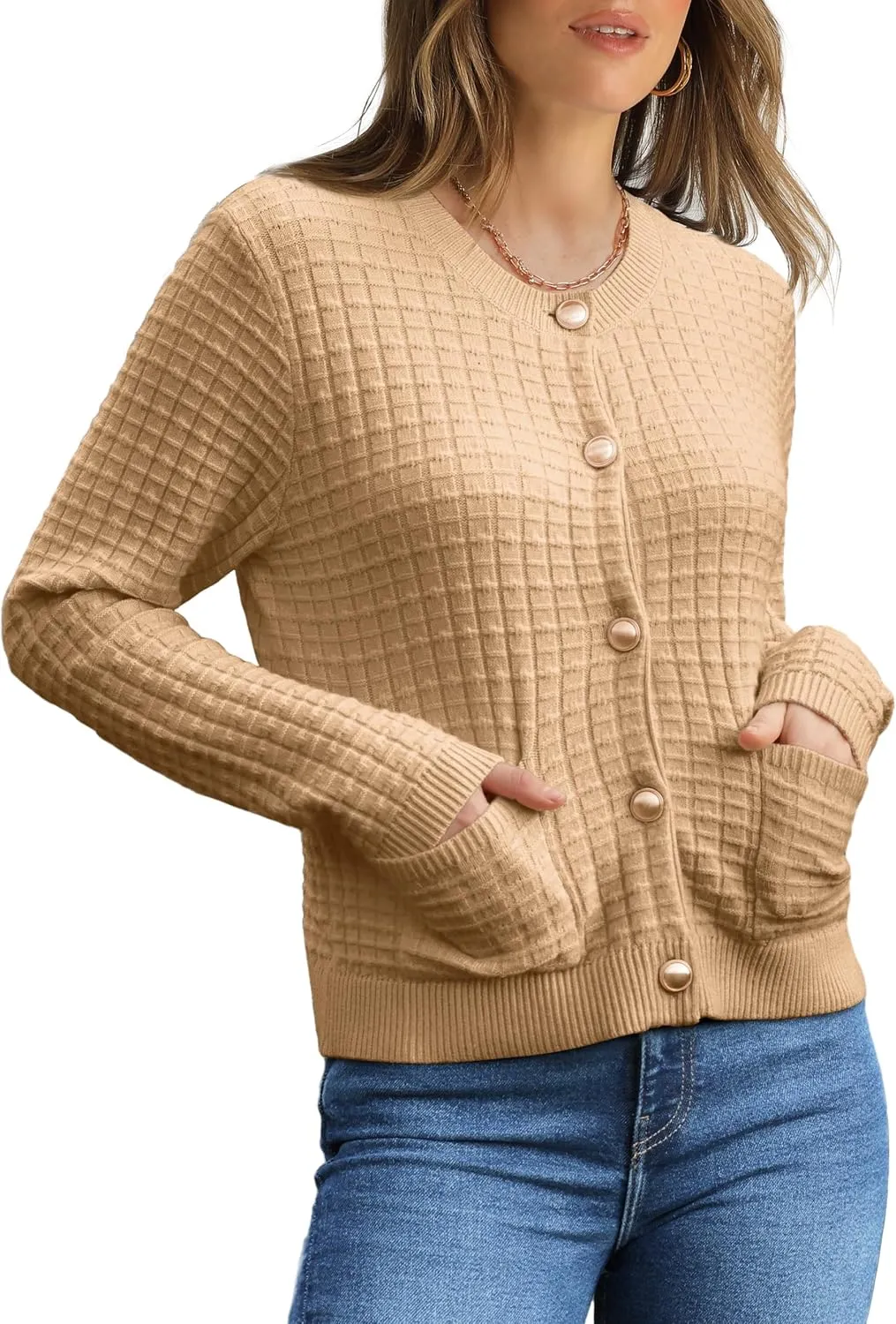 OFEEFAN Womens Cardigan Sweaters Open Front Long Sleeve Button Down Knit Jackets with Pockets 2024 Fall Winter