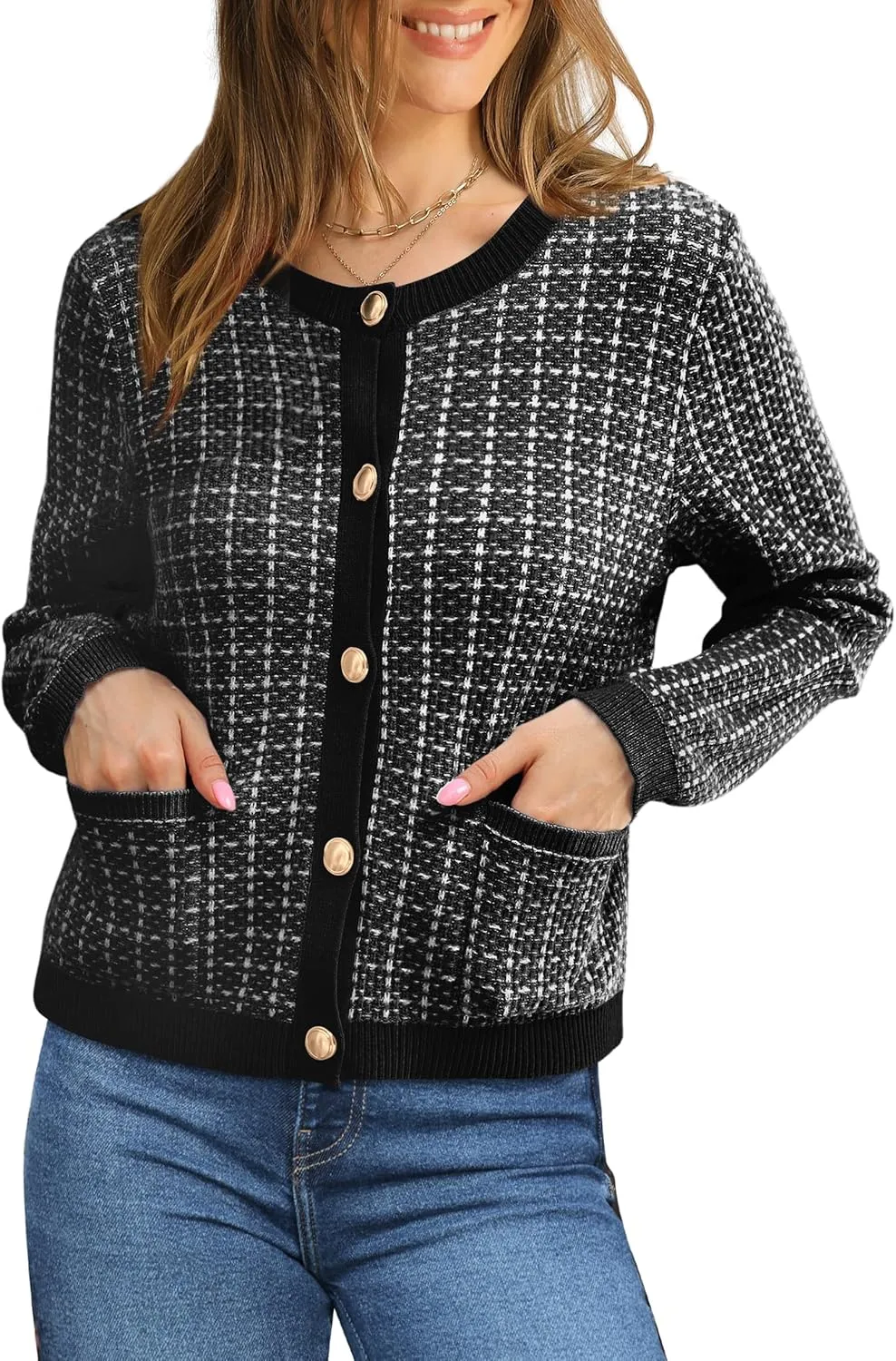 OFEEFAN Womens Cardigan Sweaters Open Front Long Sleeve Button Down Knit Jackets with Pockets 2024 Fall Winter