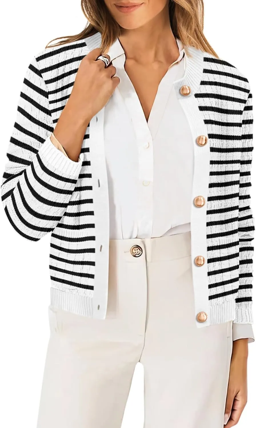 OFEEFAN Womens Cardigan Sweaters Open Front Long Sleeve Button Down Knit Jackets with Pockets 2024 Fall Winter