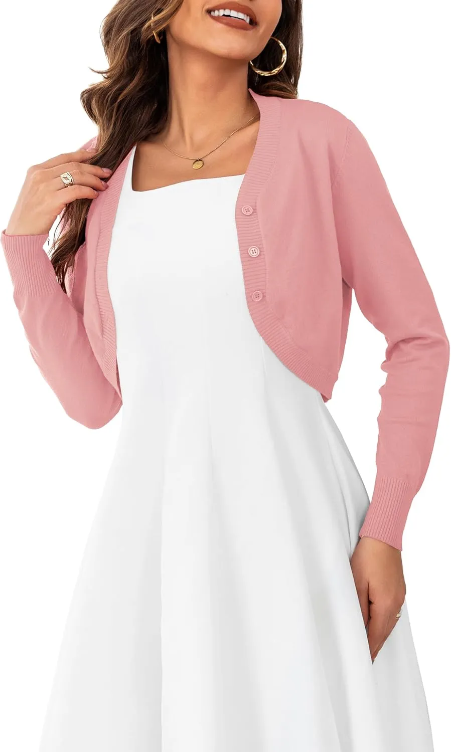 OmicGot Women's Long Sleeve Cropped Cardigan Sweaters Open Front Bolero Shrug for Dresses S-XL