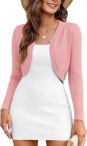 OmicGot Women's Long Sleeve Cropped Cardigan Sweaters Open Front Bolero Shrug for Dresses S-XL