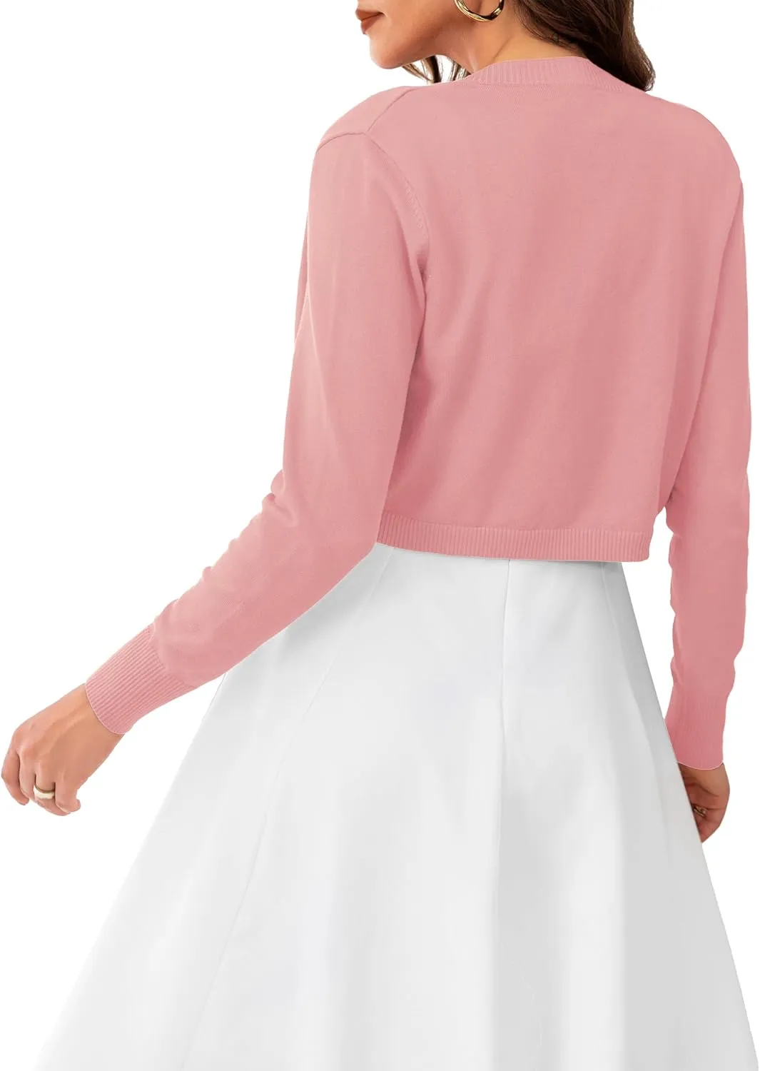 OmicGot Women's Long Sleeve Cropped Cardigan Sweaters Open Front Bolero Shrug for Dresses S-XL