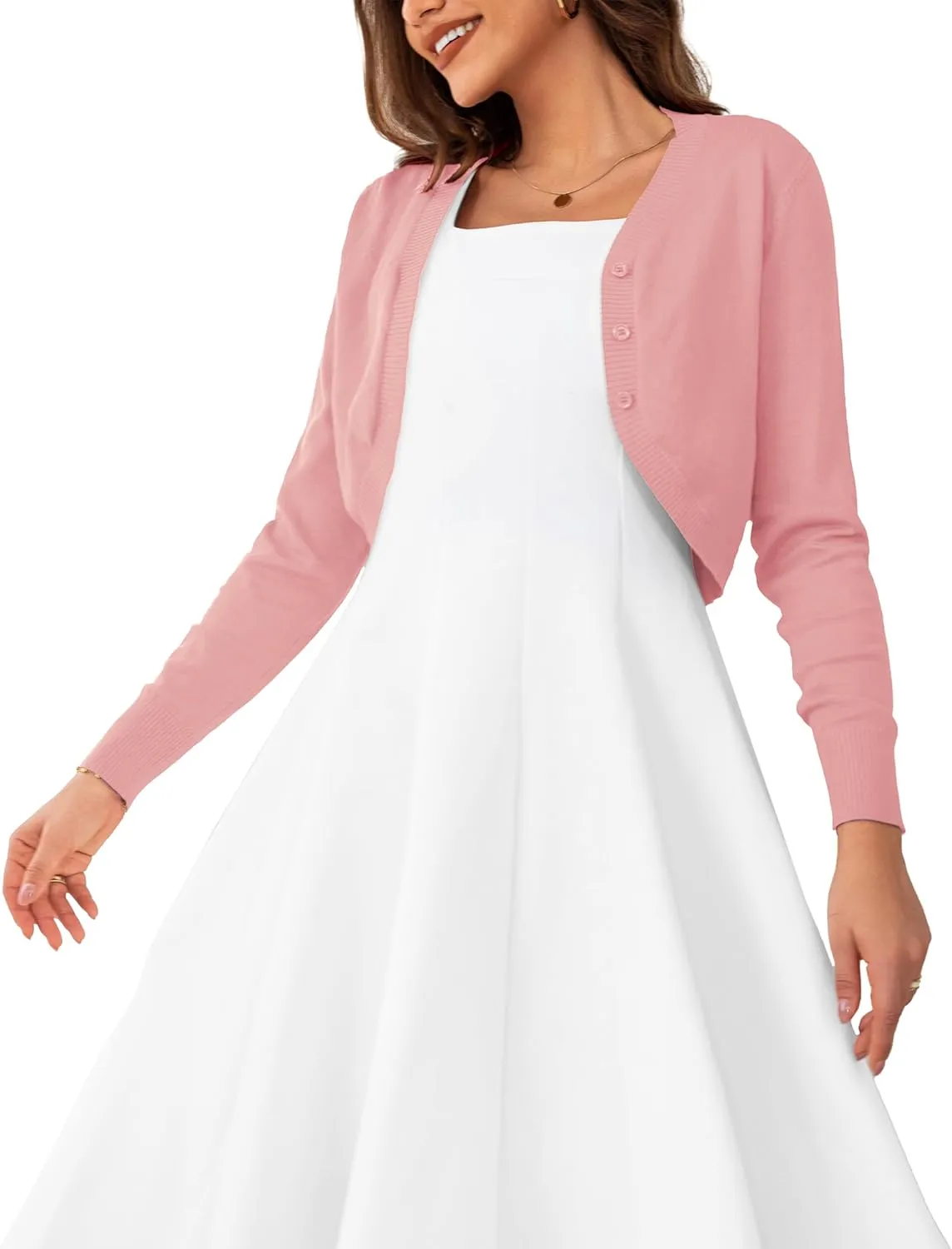 OmicGot Women's Long Sleeve Cropped Cardigan Sweaters Open Front Bolero Shrug for Dresses S-XL