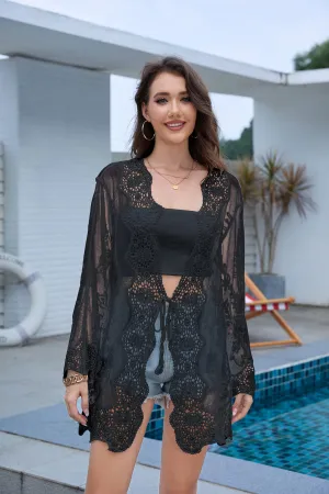 Open Front Lace Sheer Kimono Cardigan