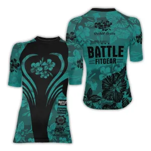 Orchid Series Viking Teal Heart Pattern Women's Short Sleeve Rash Guard