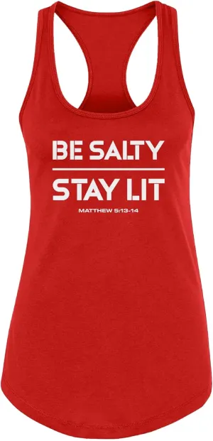 Our True God Be Salty Stay Lit Christian Women's Tanks - Relaxed Fit Casual Outfit Racerback Bible Quote Tank Tops for Womens