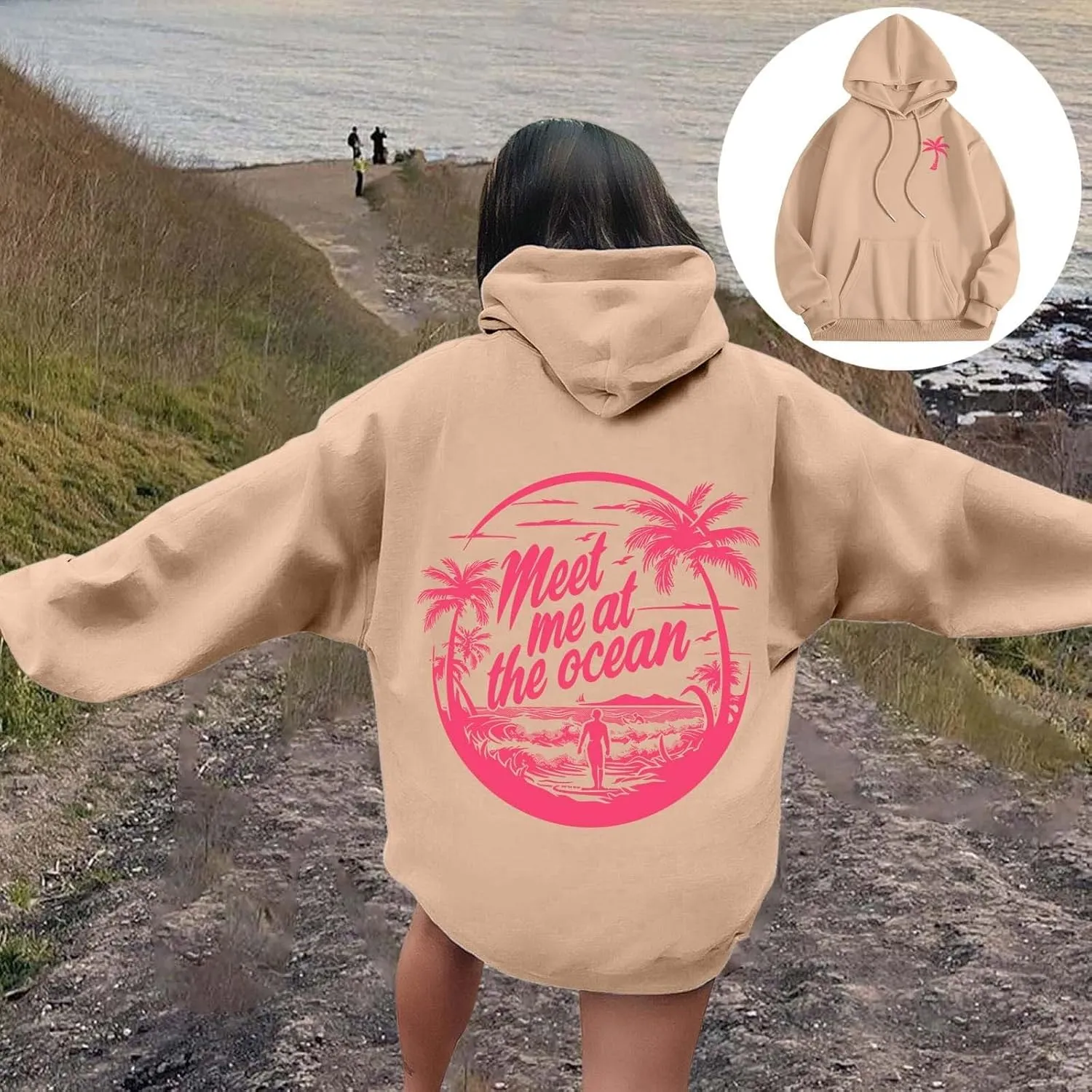 Oversized Hoodies for Women, Teen Girls Preppy Sweatshirt Long Sleeve Y2K Graphic Tees with Pockets