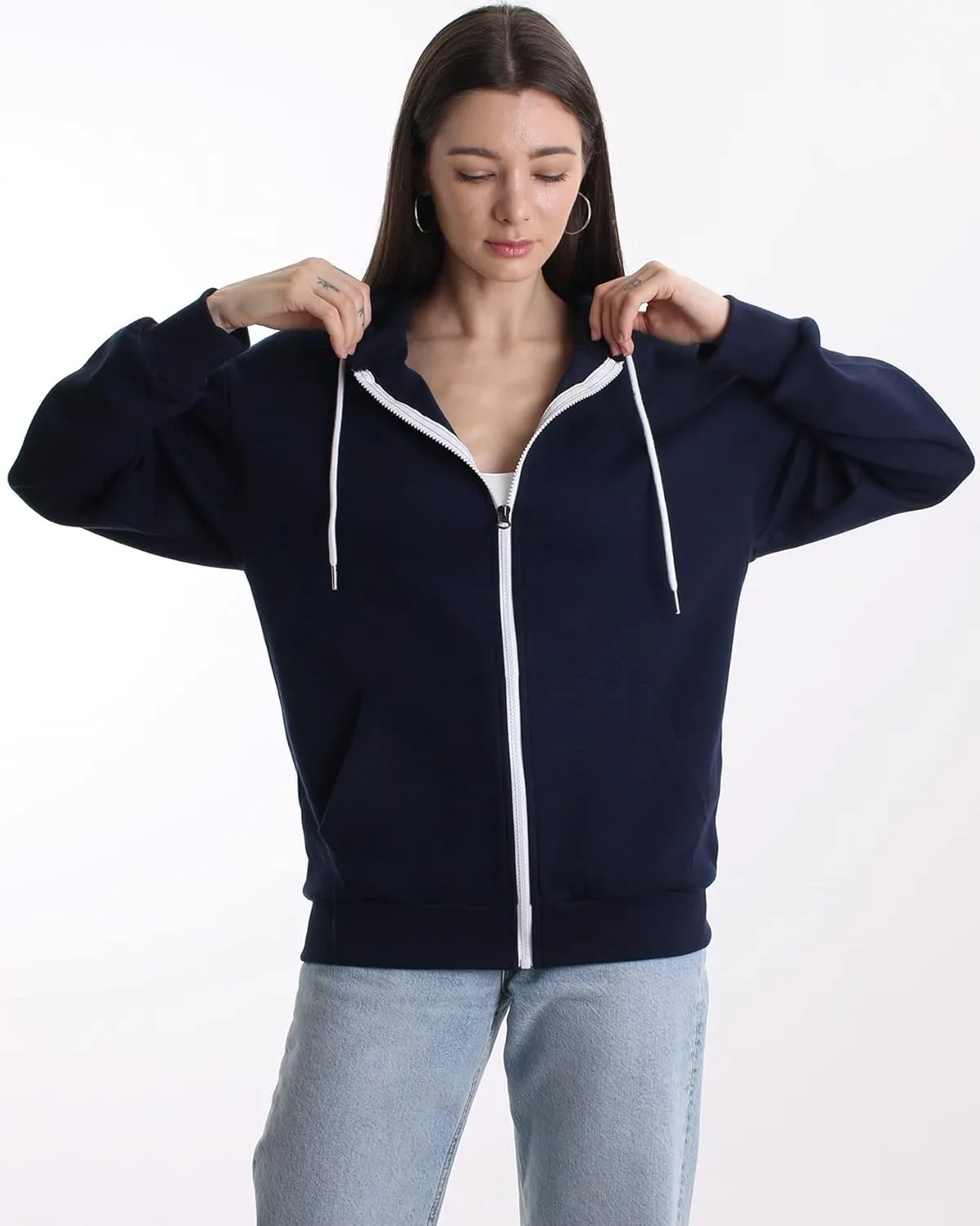 Oversized Women's Casual Full-Zip Hoodie Lightweight Long Sleeve Sweatshirt Casual Jacket with Pocket