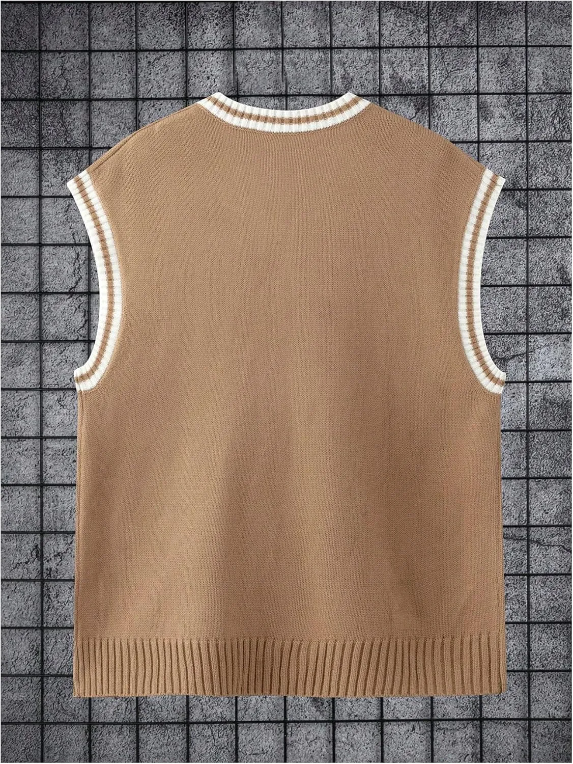 OYOANGLE Men's Big and Tall V Neck Sleeveless Sweater Vests Striped Trim Knitted Casual Preppy Tank Tops