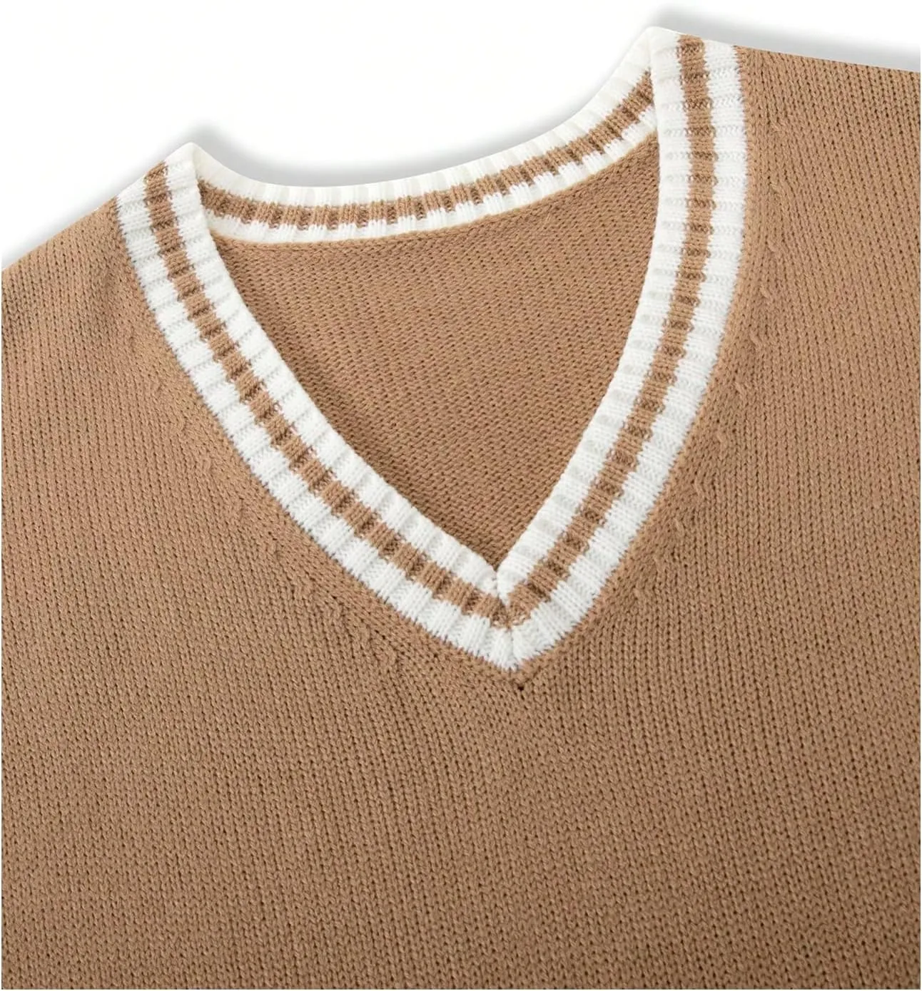 OYOANGLE Men's Big and Tall V Neck Sleeveless Sweater Vests Striped Trim Knitted Casual Preppy Tank Tops
