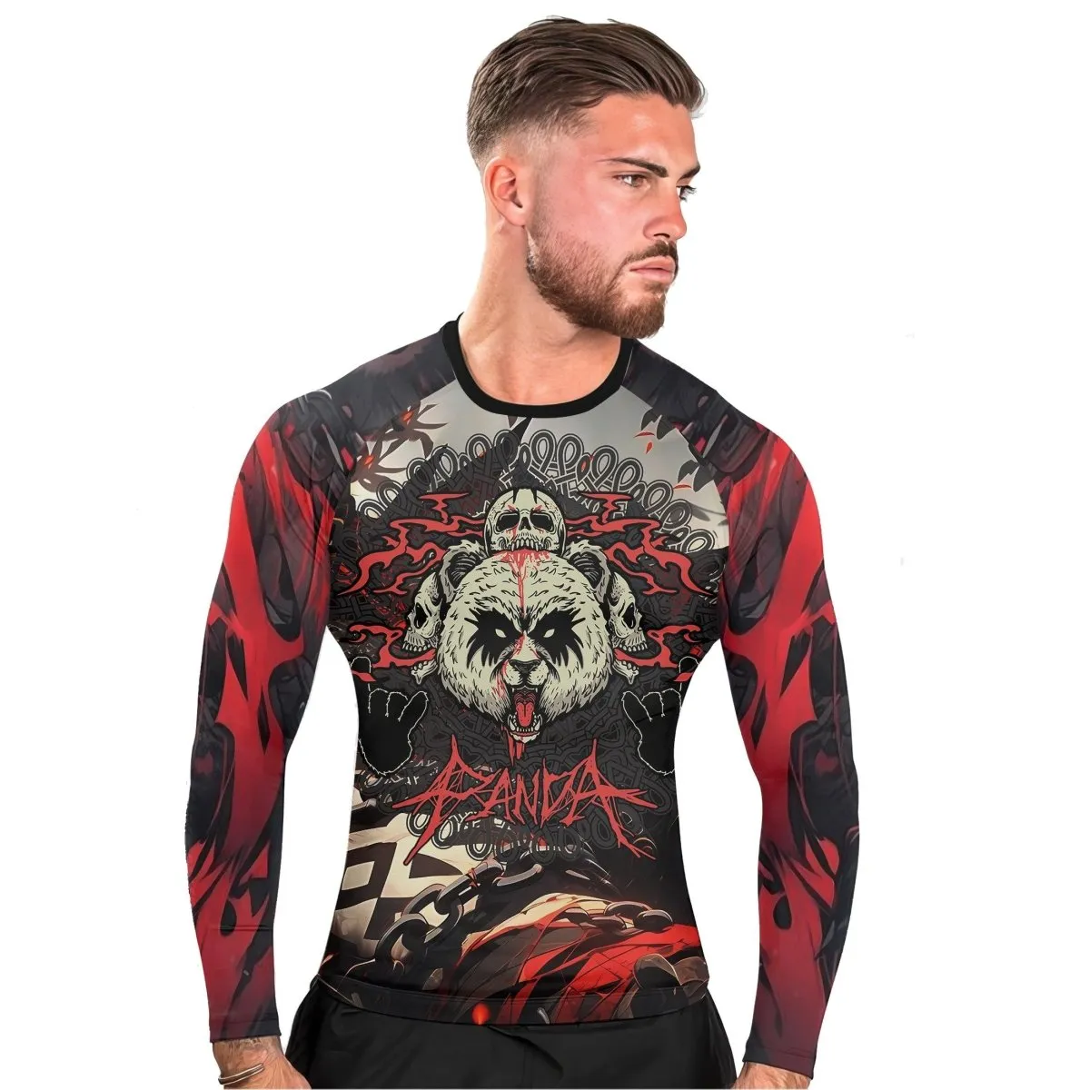 Panda Skull Long Sleeve Rash Guard