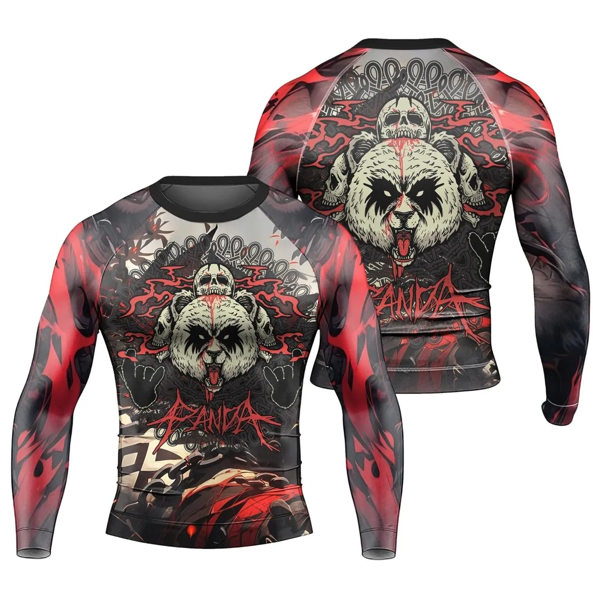 Panda Skull Long Sleeve Rash Guard