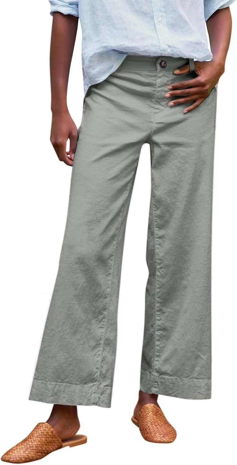 Pants for Women, Linen Straight Leg Peasant Pants WomenS Casual Elastic Waist
